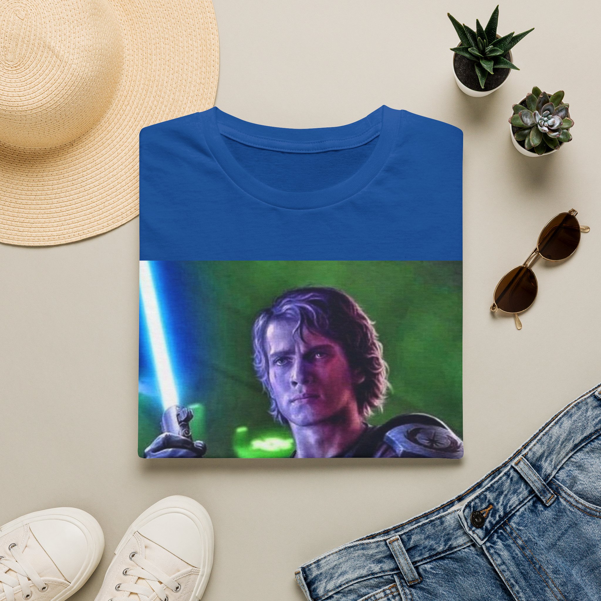 Anakin Skywalker Blue Saber Power Comic Graphic Tee - Image 19