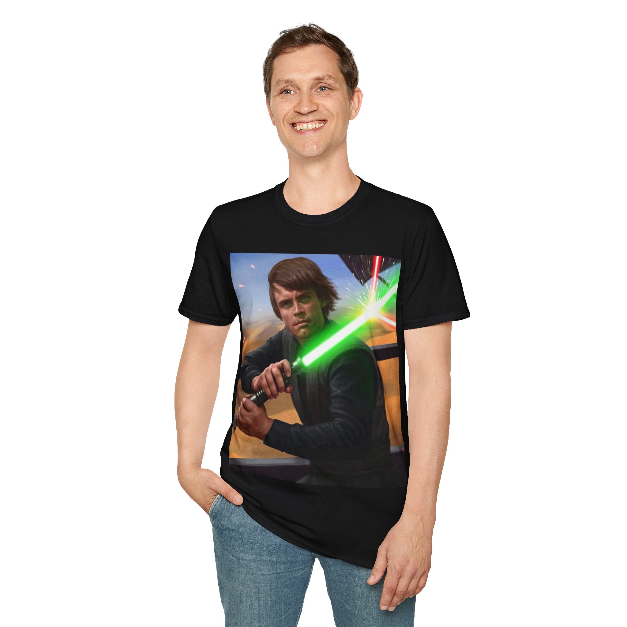 Luke Skywalker Green Saber Desert Battle Graphic Tee - Image 5