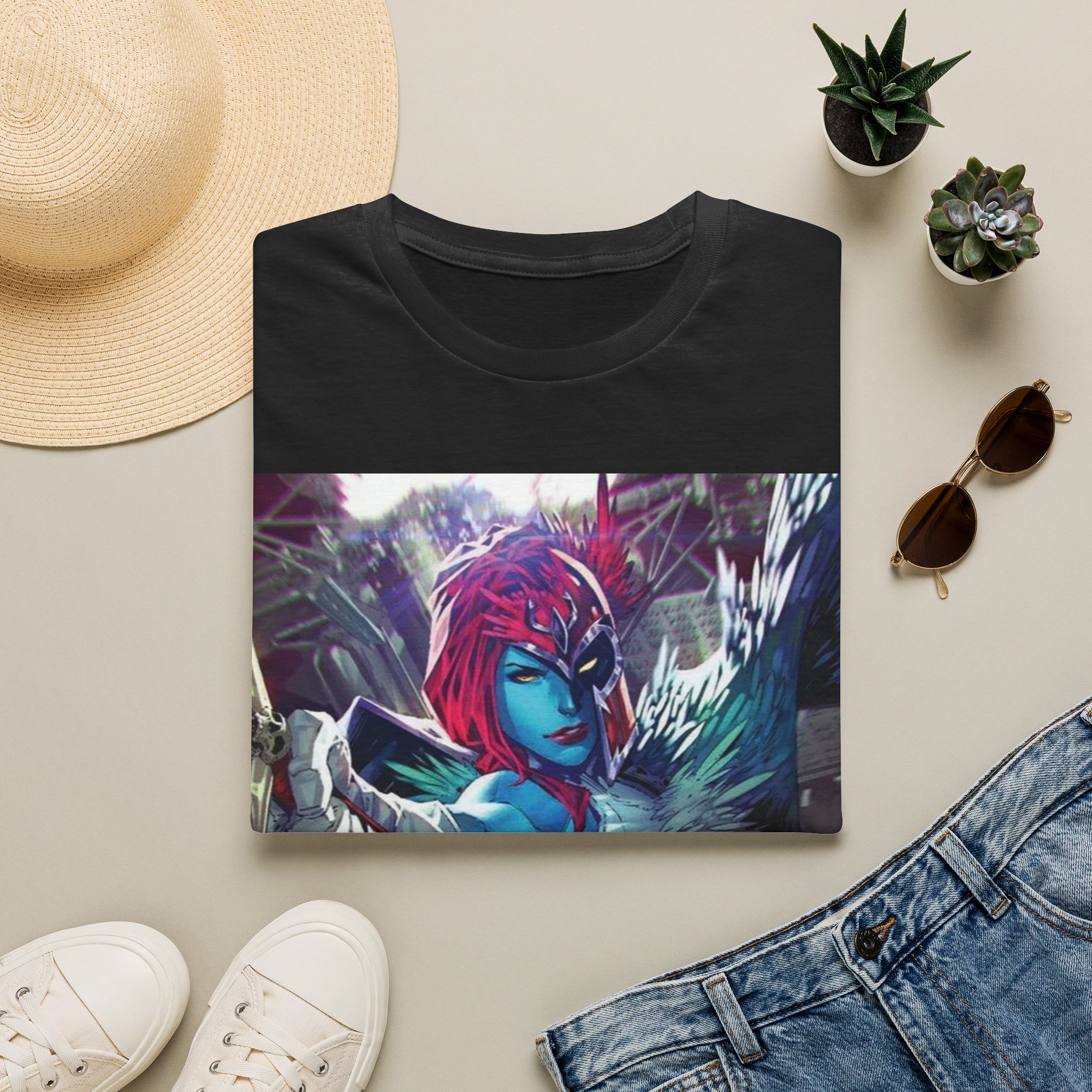 Mystique Winged Warrior Blue Mutant Comic Graphic Tee - Image 2