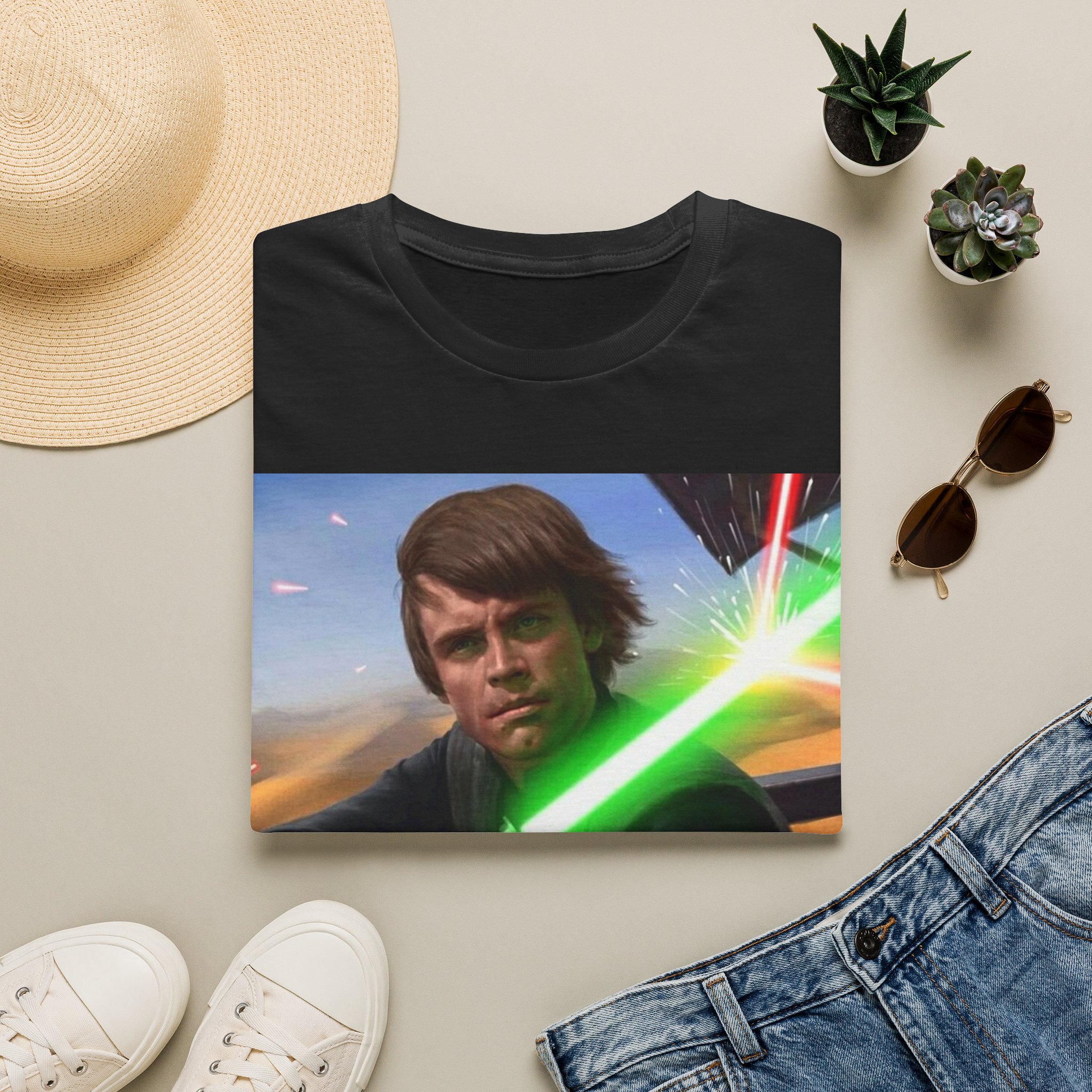 Luke Skywalker Green Saber Desert Battle Graphic Tee - Image 2
