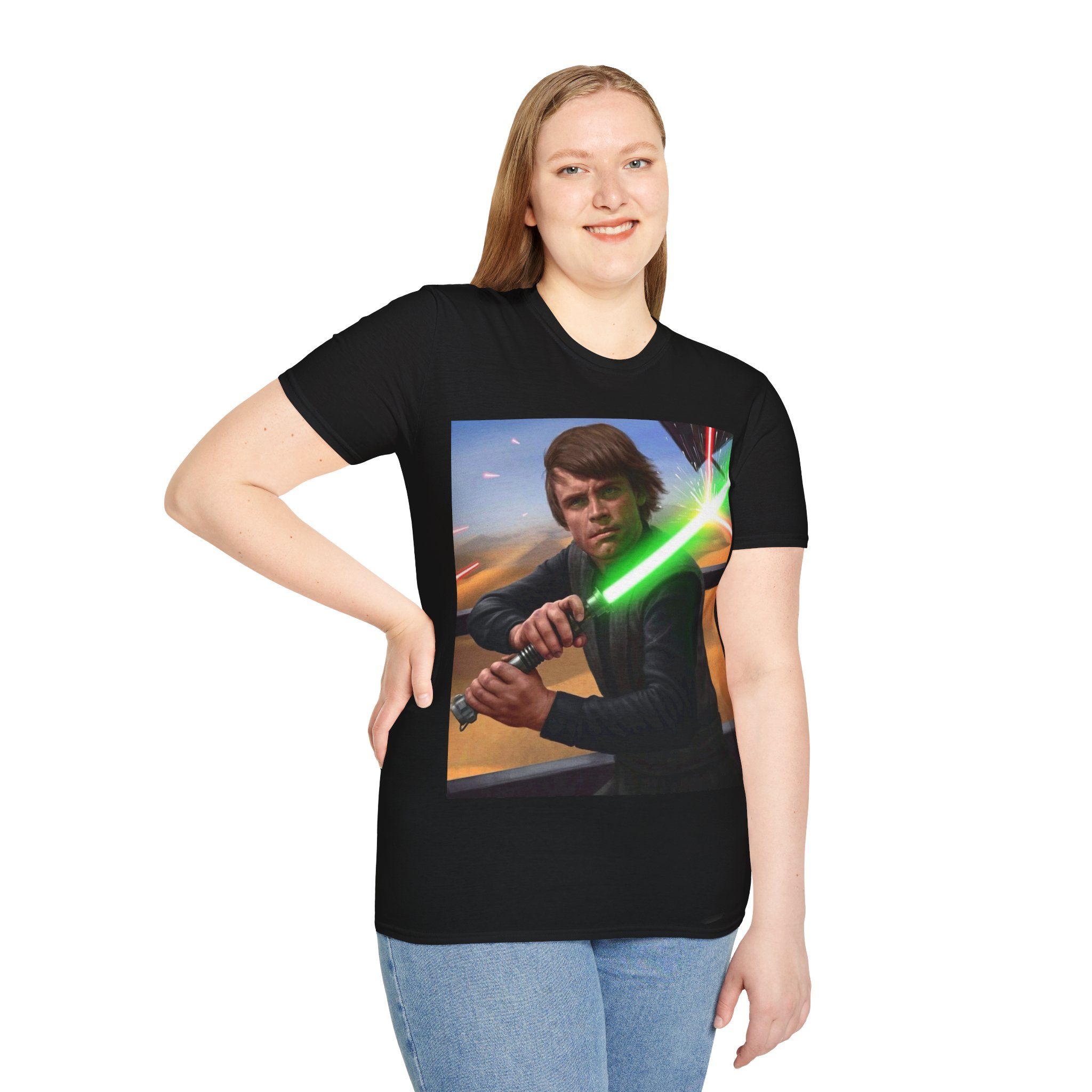 Luke Skywalker Green Saber Desert Battle Graphic Tee - Image 4