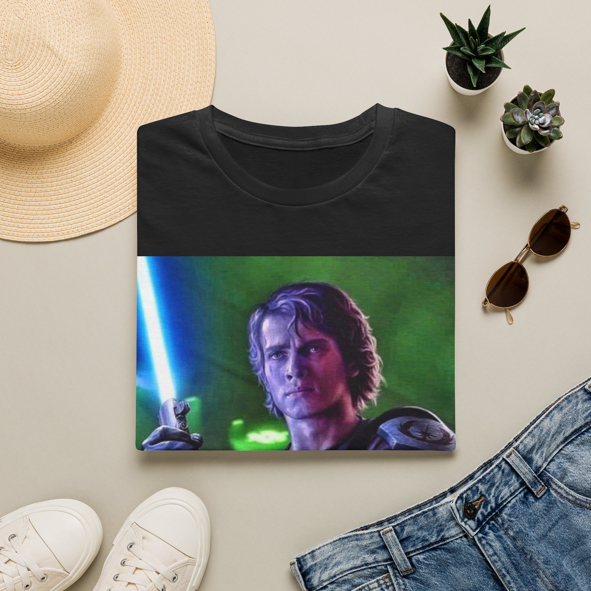 Anakin Skywalker Blue Saber Power Comic Graphic Tee - Image 2
